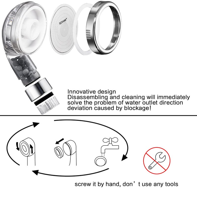 NosameÂ® Shower Head with Hose, Filter Filtration High Pressure Water Saving 3 Mode Function Spray Handheld Showerheads for Dry Skin & Hair - Image 4